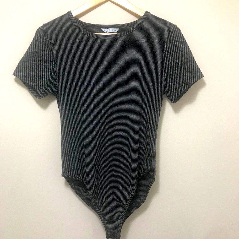 Bluenotes Black and White Striped Bodysuit.